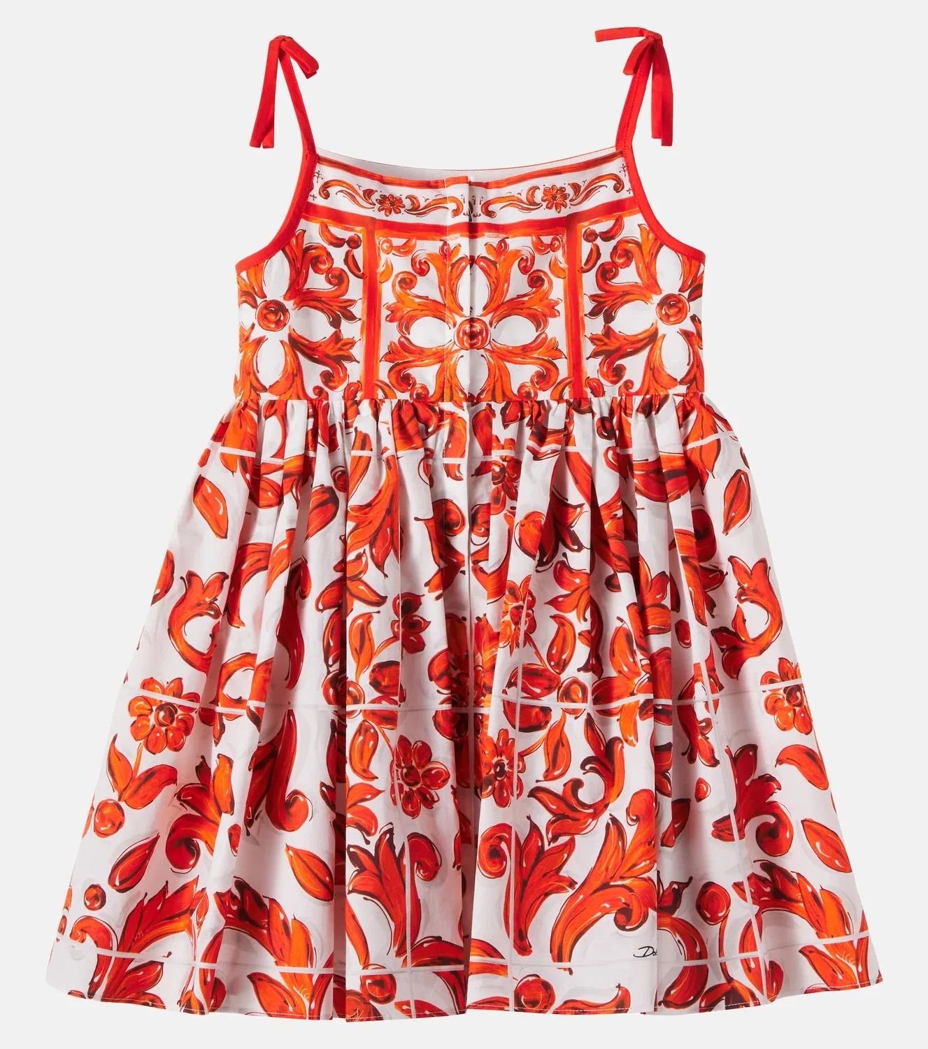 Платье хлопковое с принтом Maiolica 5L Arancion Dolce&Gabbana Kids, оранжевый — фото 3