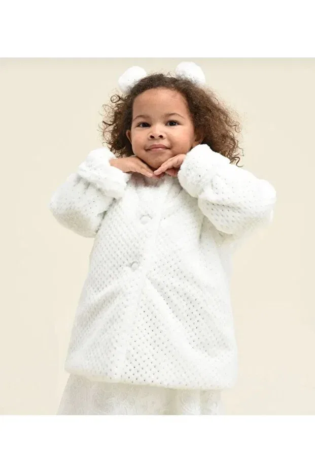Детское пальто из плюша для девочек с капюшоном Emilakids, White