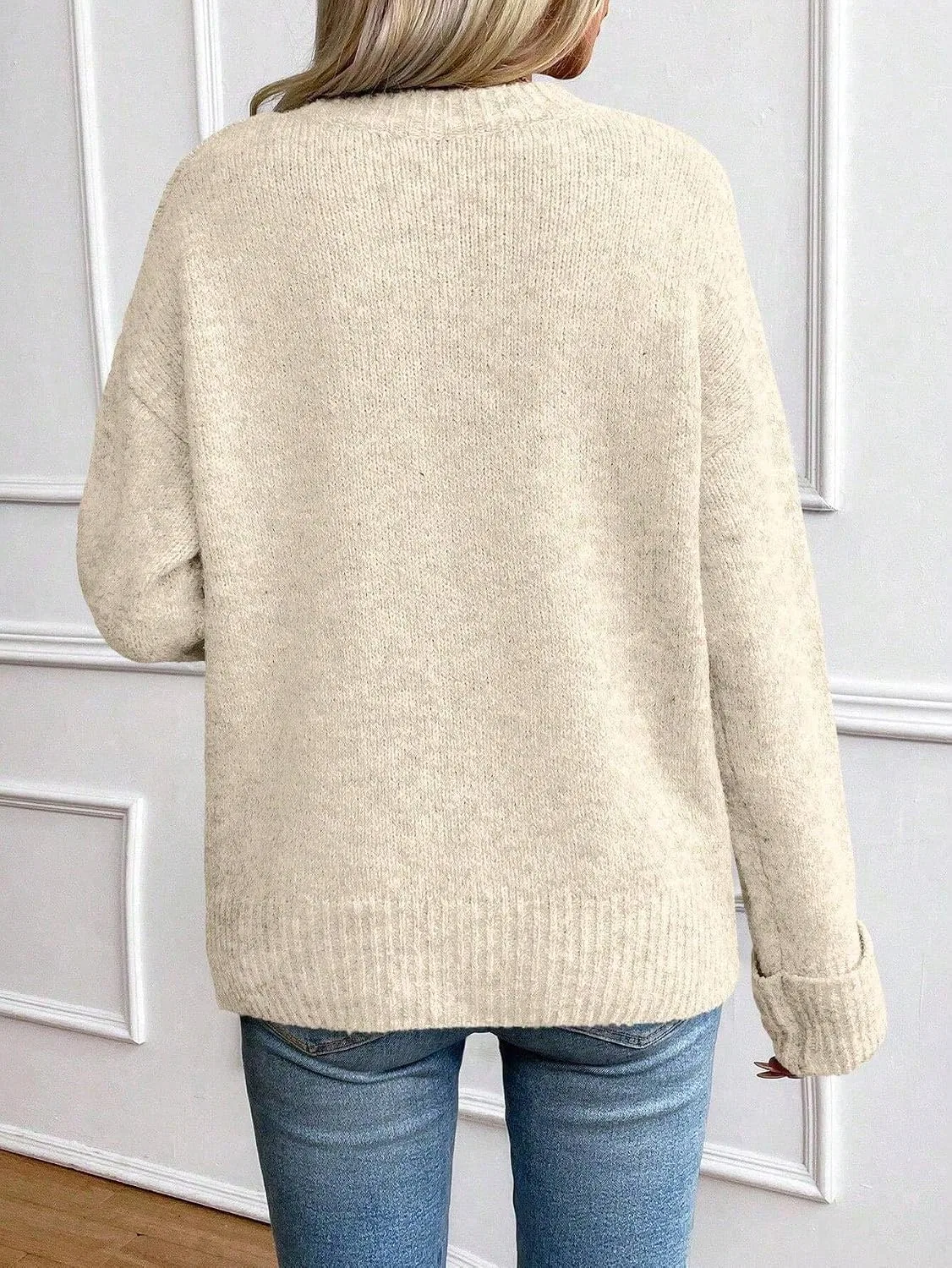 Женский свитер свободного кроя с длинным рукавом, модель Drop Shoulder, абрикосовый — фото 3