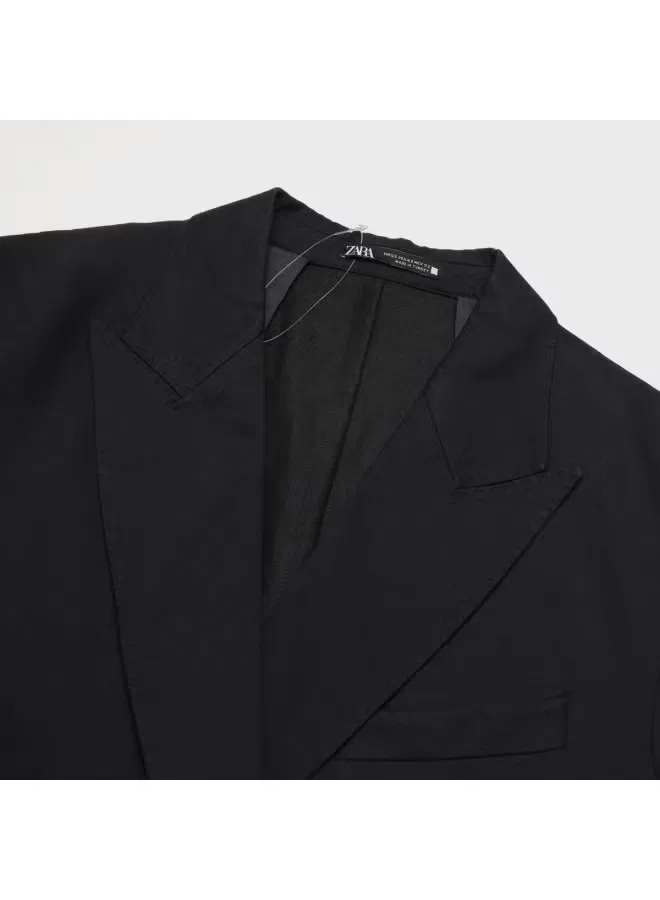 Пиджак льняной структурированный Zara, темно-синий — фото 4