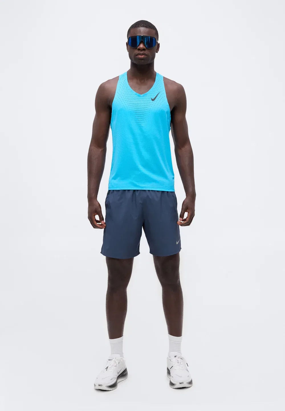M nk dfadv aroswft singlet - top Nike Performance, Light Current Blue/Black — фото 2