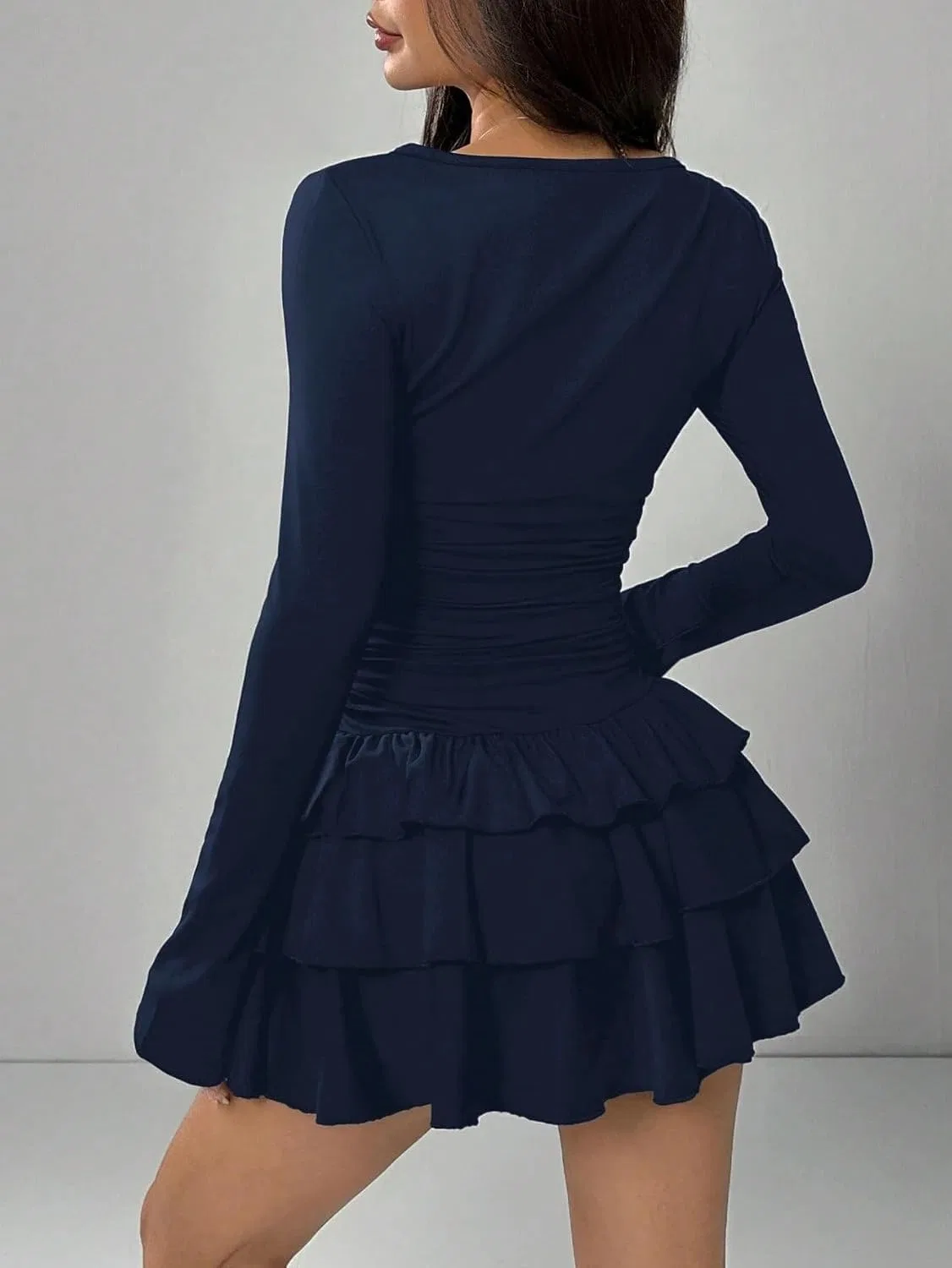 Женское мини-платье с рюшами с воротником-стойкой, Royal Blue — фото 2