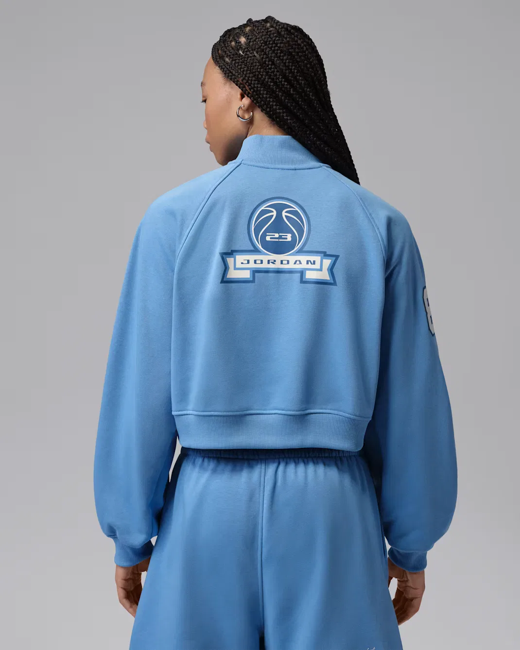 Укороченный женский топ с молнией на четверть длины Jordan Brooklyn Fleece, Blue Beyond/True Blue — фото 2