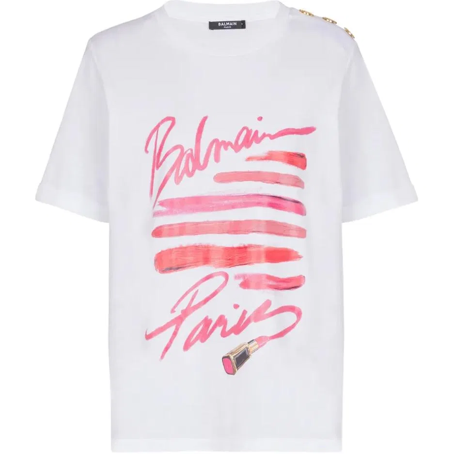 Женская футболка с принтом Balmain, White