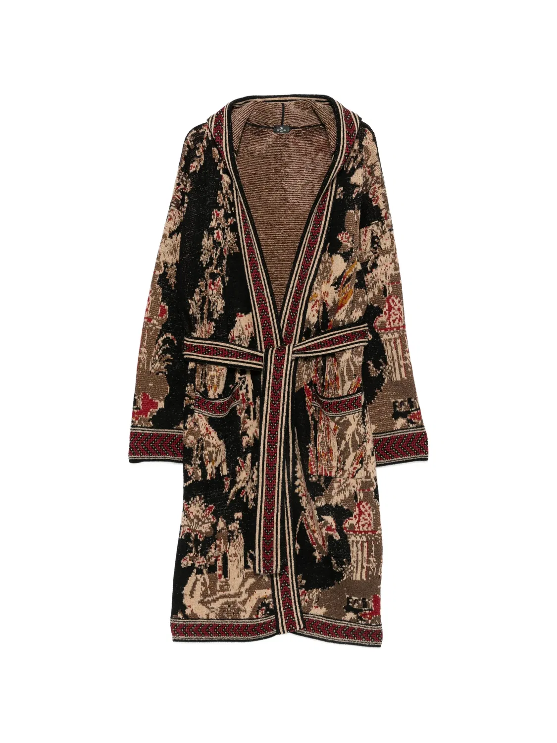 Жаккардовый вязаный кардиган с поясом Etro, черный
