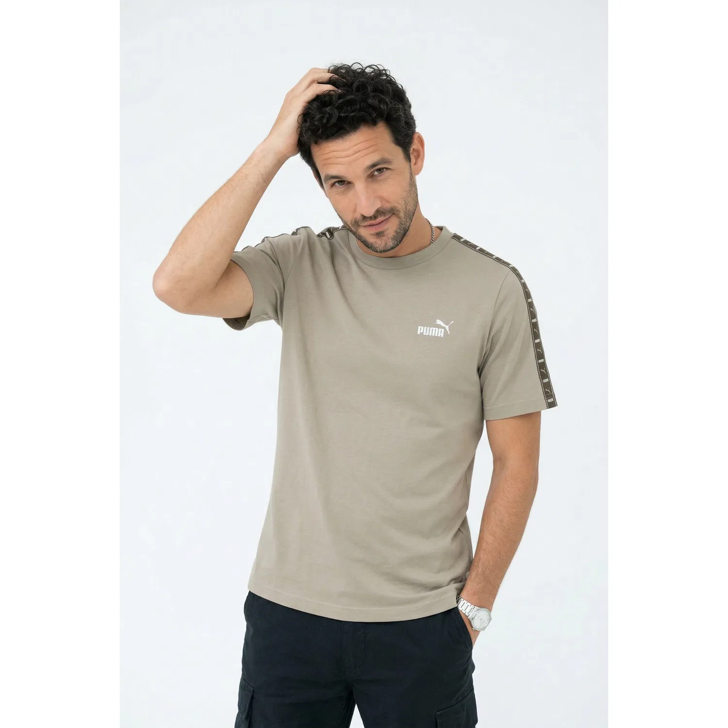 Детская хлопковая футболка с логотипом PUMA, Army Green — фото 2