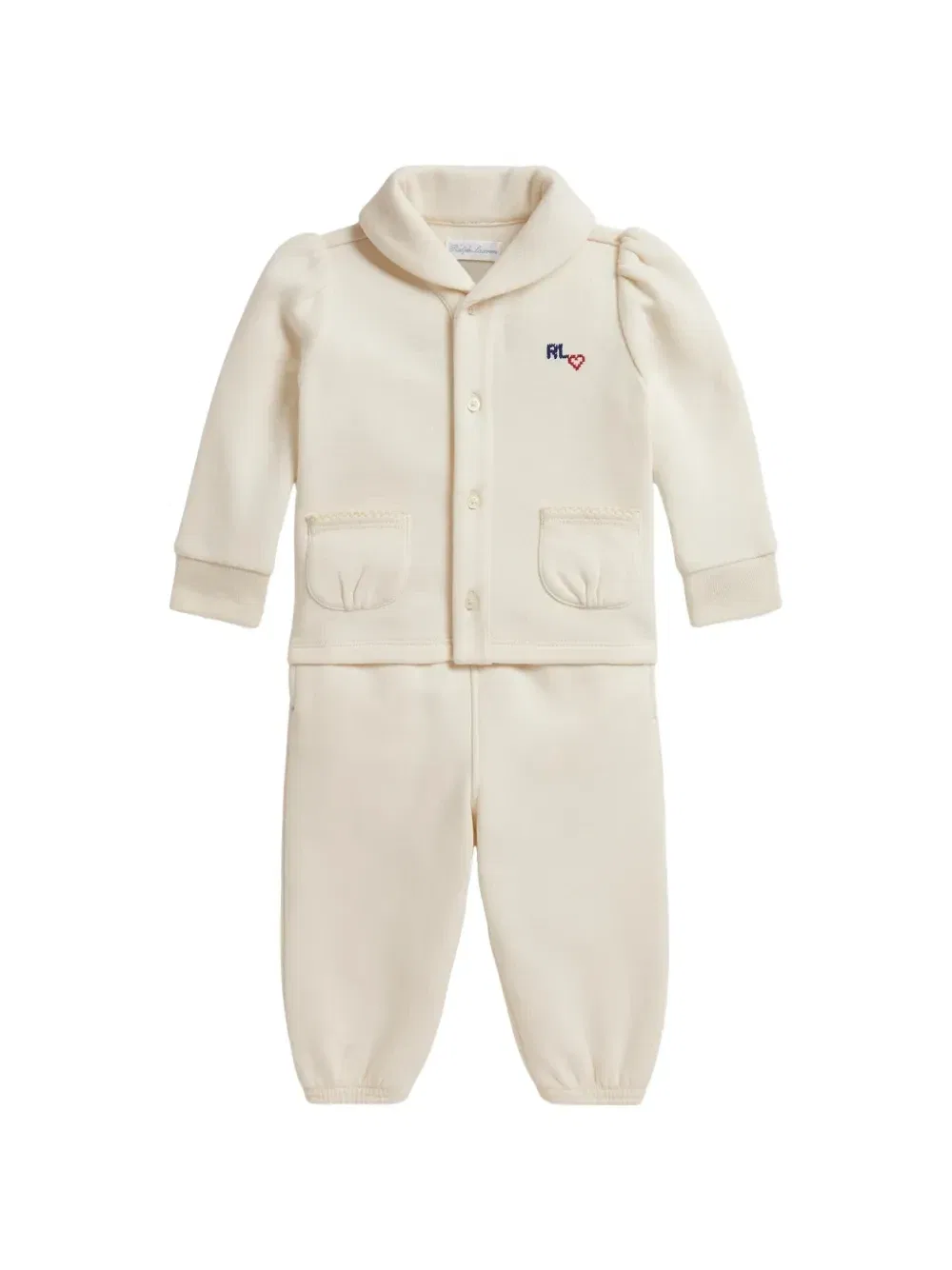 Спортивный костюм с цветочной вышивкой POLO RALPH LAUREN KIDS, бежевый