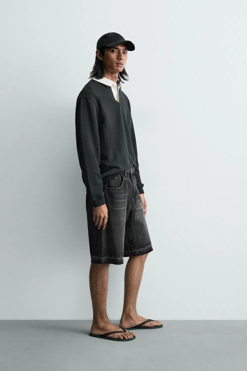 Свободные джинсовые шорты-бермуды ZARA, Charcoal — фото 4