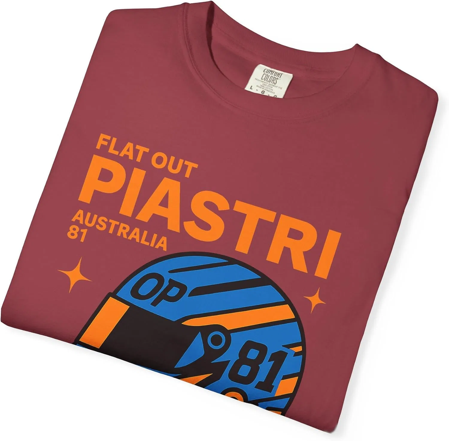 Женская футболка с принтом гоночного шлема Piastri Comfort Colors, Chili — фото 2