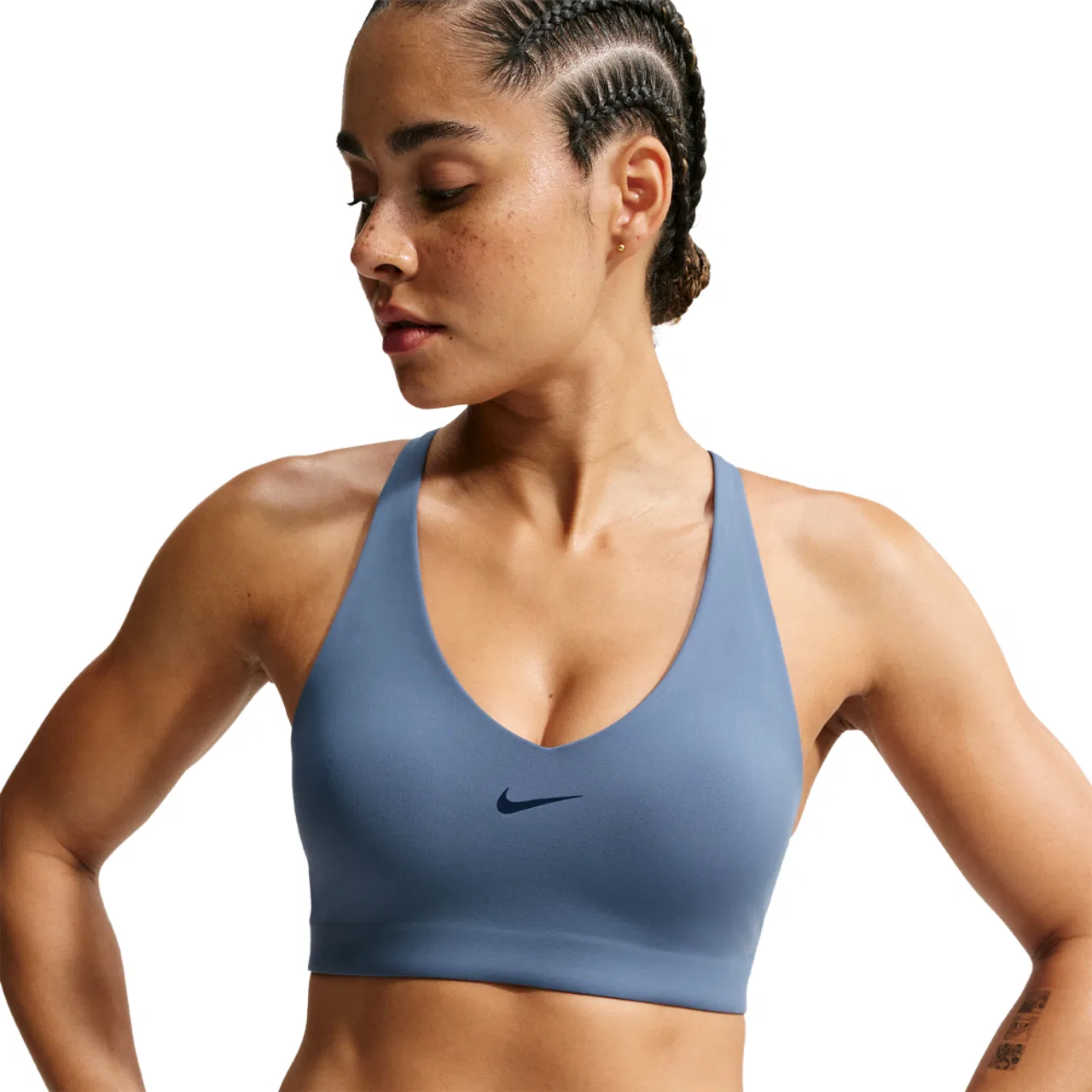 Женский спортивный бюстгальтер Medium Support Dri-FIT Nike, цвет New Slate/New Slate/Midnight Navy