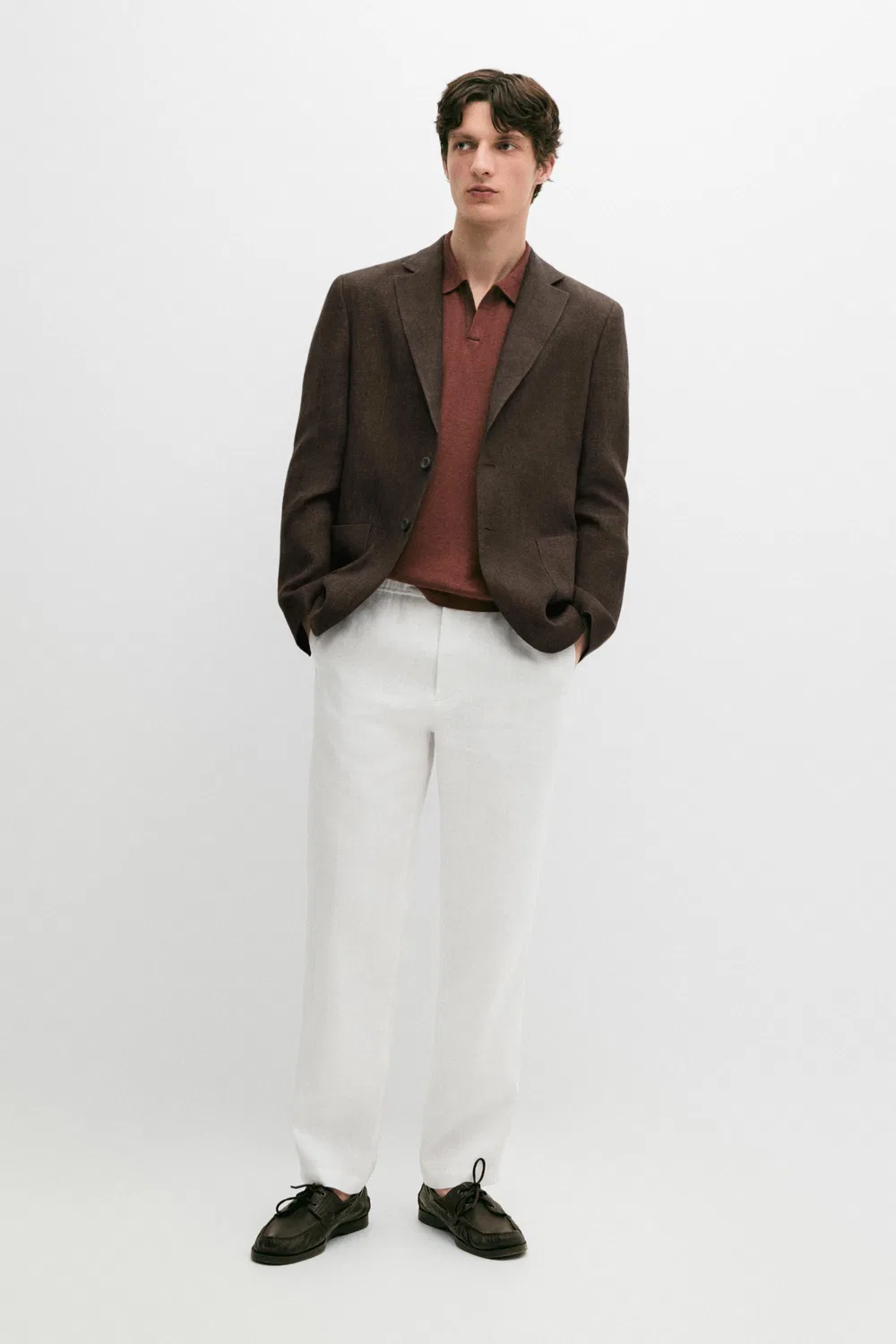 Блейзер из меланжевого льна (100%) Massimo Dutti, коричневый