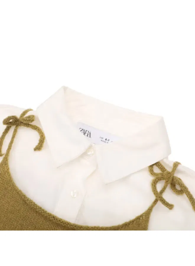 Топ-майка трикотажная с длинным рукавом Zara, белый/оливковый — фото 4
