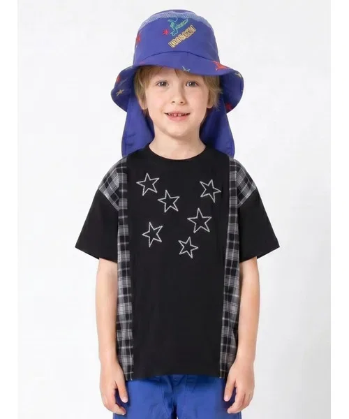 Детская футболка с длинным рукавом32/-天竺×先染めチェック hakka kids, Black