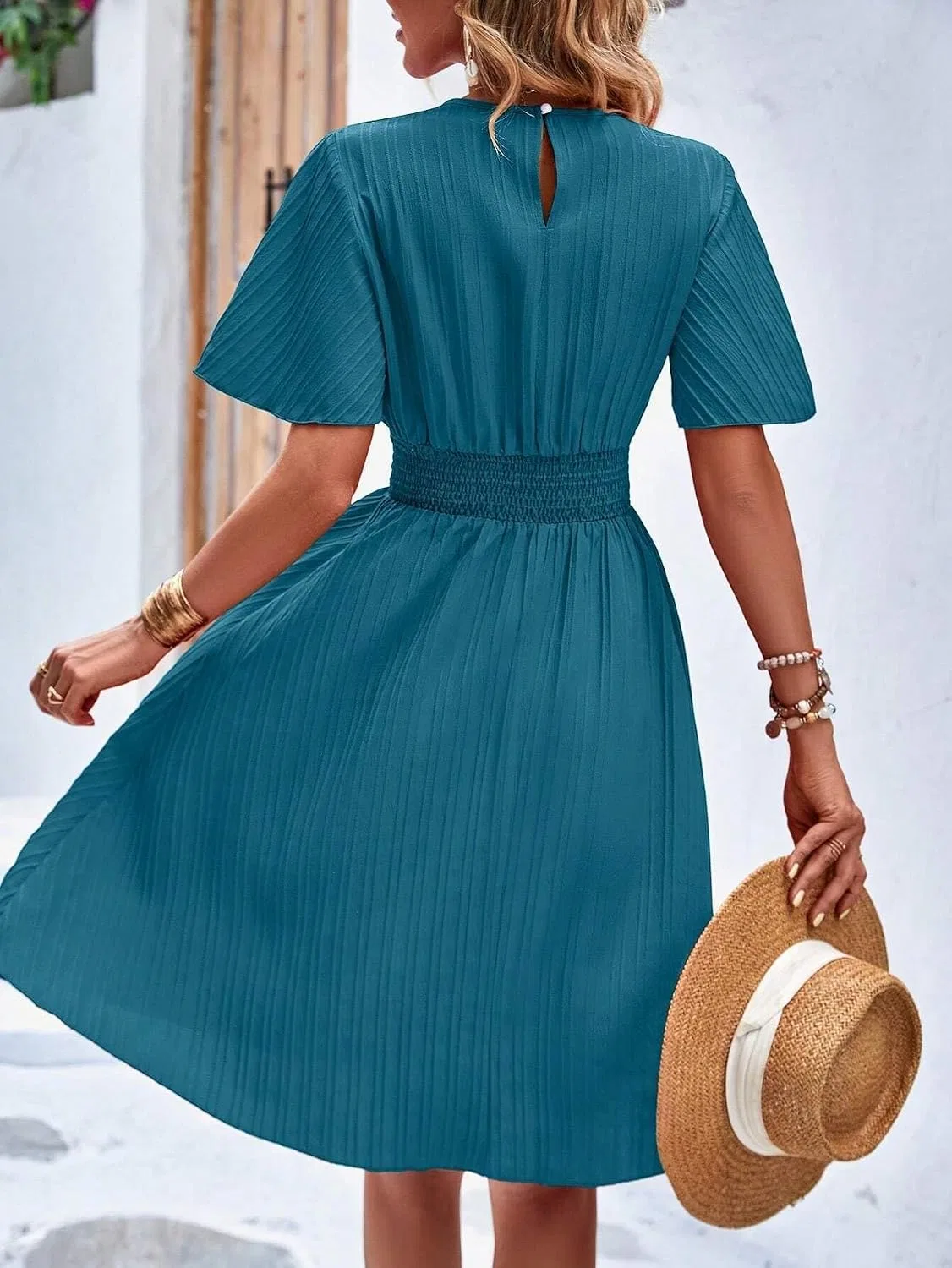Женское платье миди A-силуэта с высокой талией, Teal Blue — фото 3