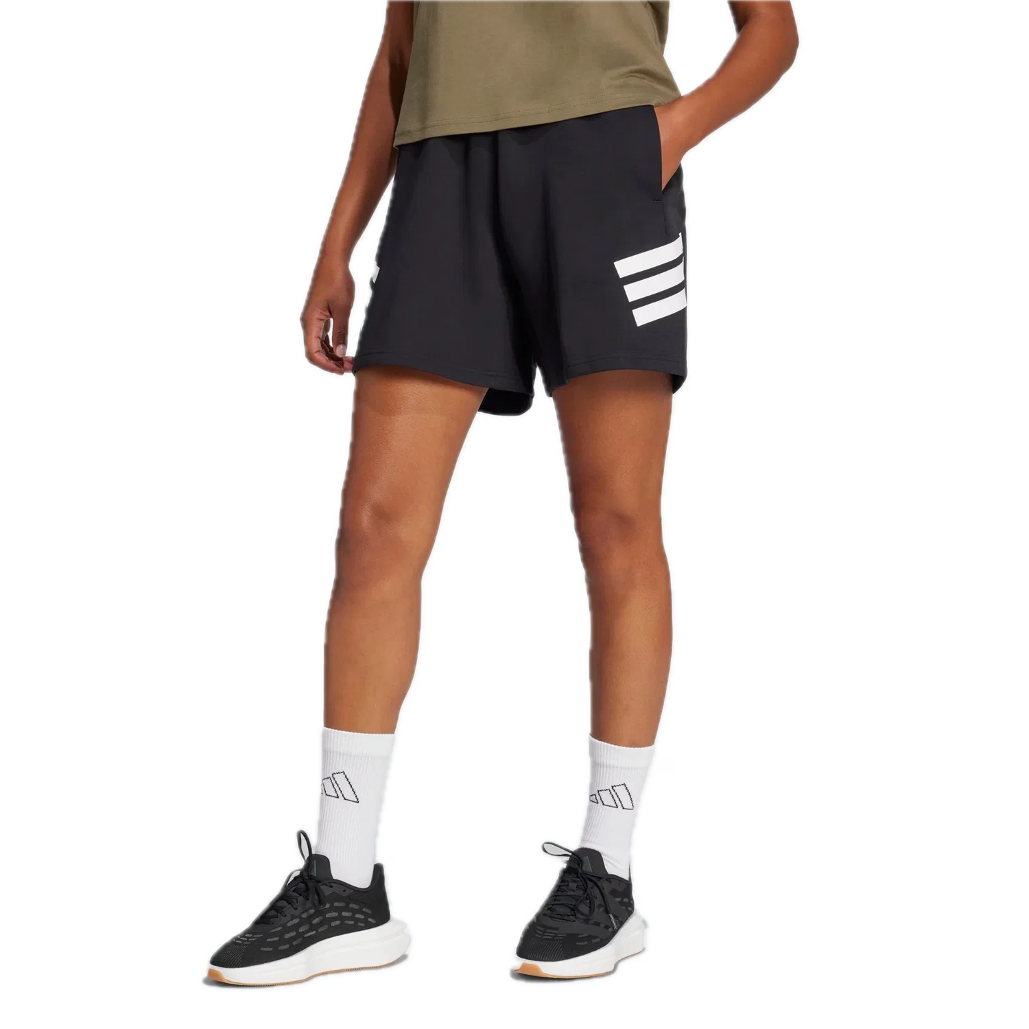 Женские свободные шорты с тремя полосками Adidas, черный — фото 2