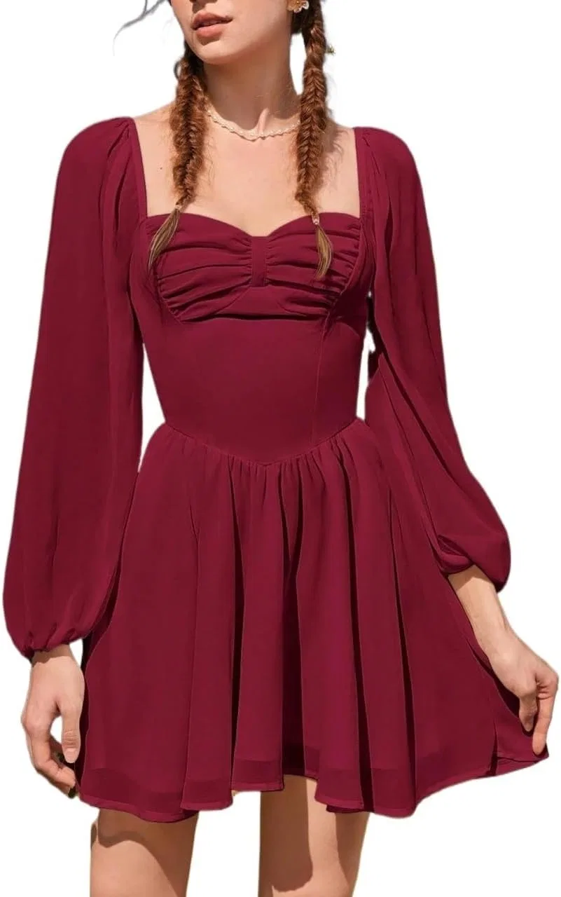 Женское короткое платье А-силуэта с воланами Generic, Burgundy
