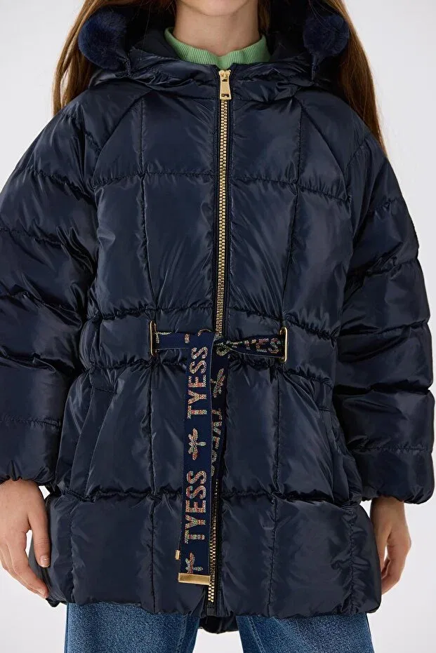 Детское зимнее пальто для девочек с капюшоном Tyess, Navy Blue — фото 4
