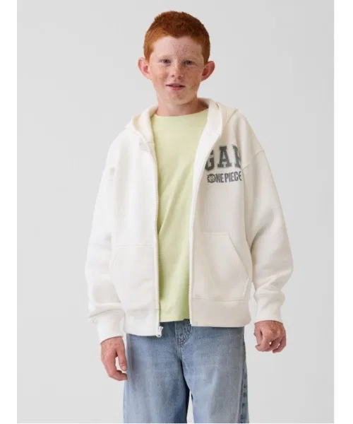 Детский худи с длинным рукавом на молнии, с принтом, модель ONE PIECE Vintage Soft GAP, Off White — фото 2