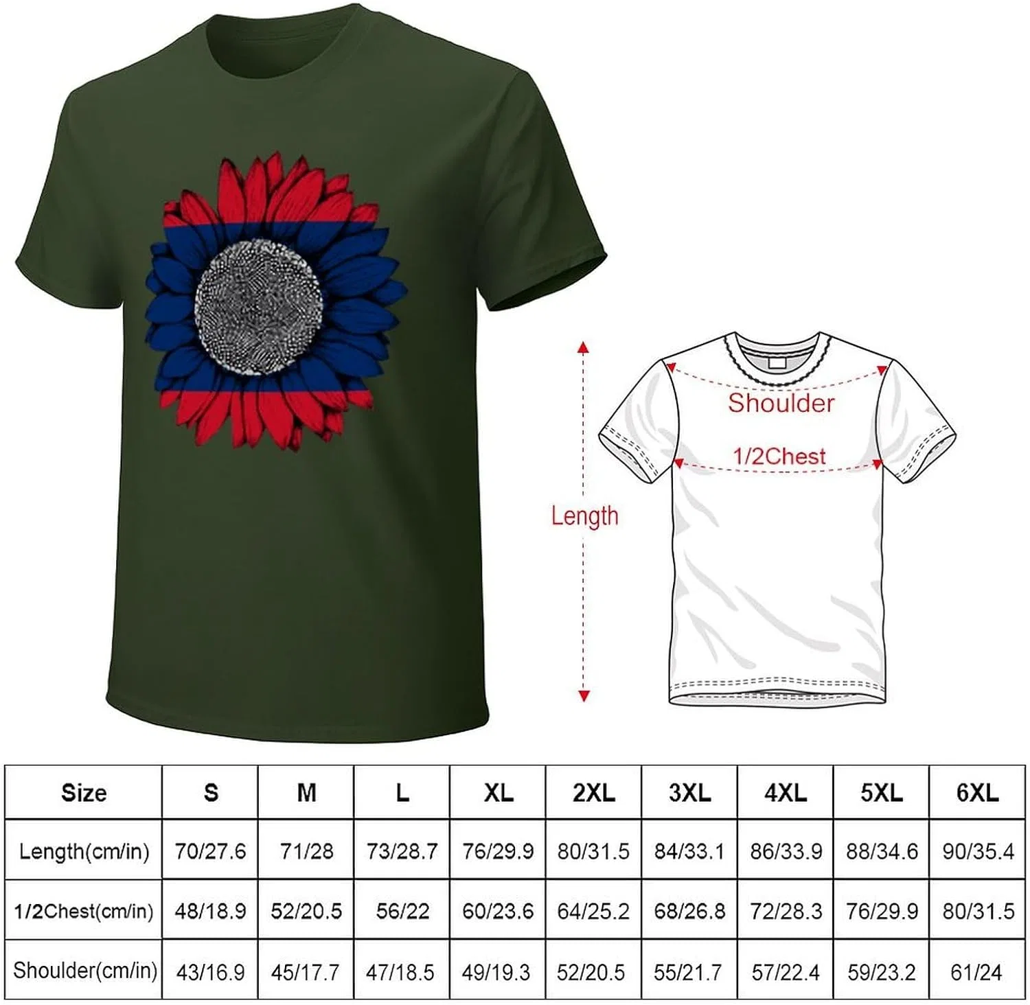 Мужская футболка с принтом флага, Vintage Sunflower Laos Lao, Army Green — фото 2
