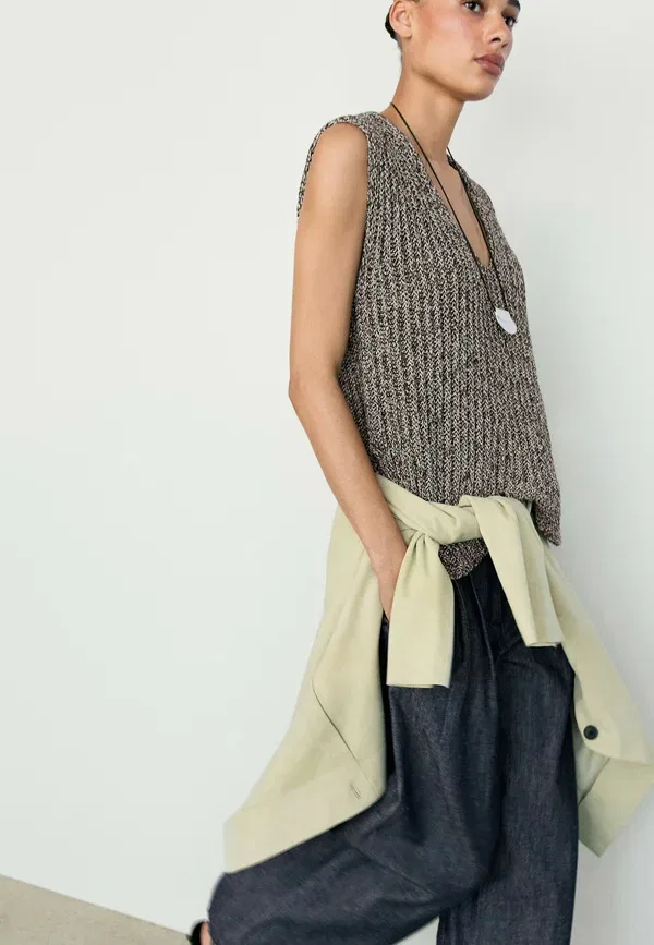 Топ хлопковый Polyester Massimo Dutti, dark grey, темно-серый — фото 3
