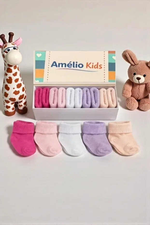 Детские носки для новорожденных хлопковые Organic cotton unisex 5-piece boxed premium newborn baby socks Amélio Kids, Multicolor — фото 4