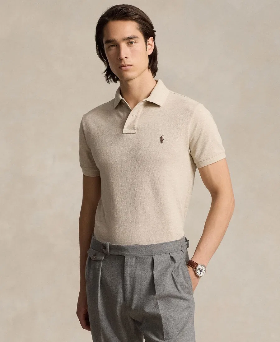 Поло с коротким рукавом, из хлопкового пике, Custom Slim Fit Polo Ralph Lauren, Expedition Dune Heather — фото 4