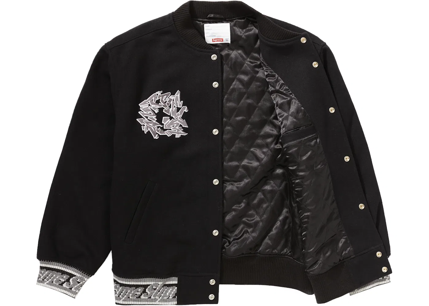 Мужская куртка-бомбер Supreme Support Unit Varsity Jacket, Black — фото 2