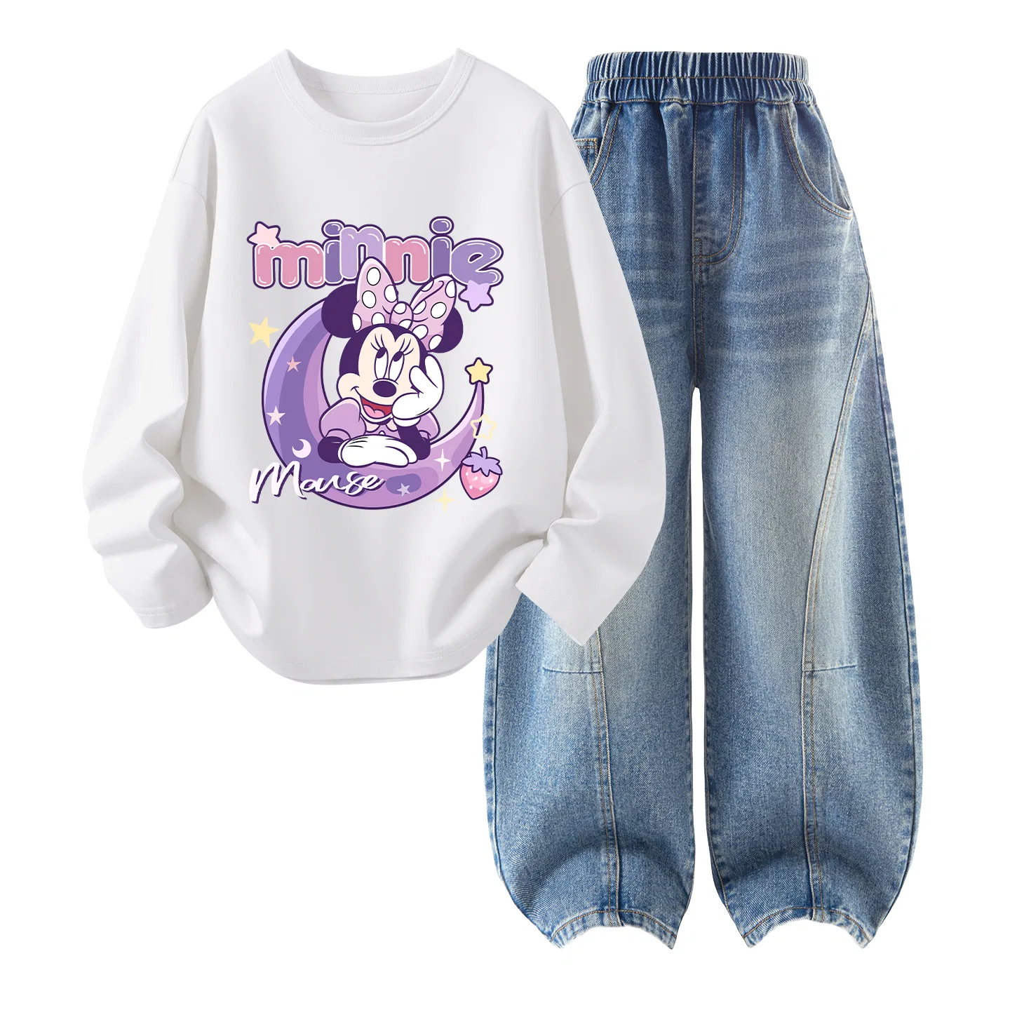 Детский комплект спортивной одежды с круглым вырезом Дышащий Disney, Daisy K White+Solid Color Denim Blue — фото 4