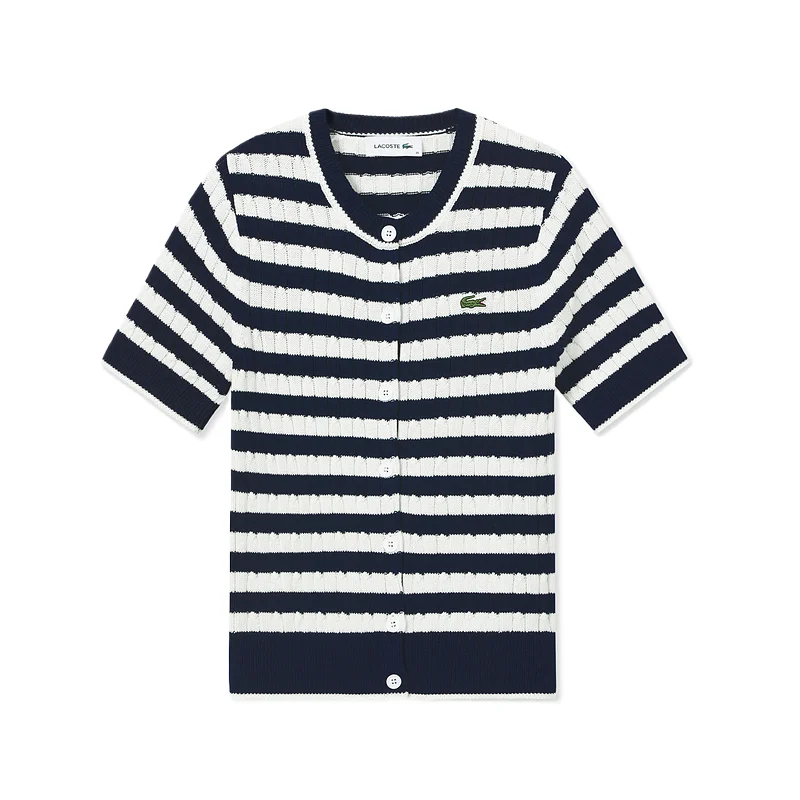Вязаный свитер женский LACOSTE, с V-образным вырезом, Navy Blue/White Multicolor — фото 2