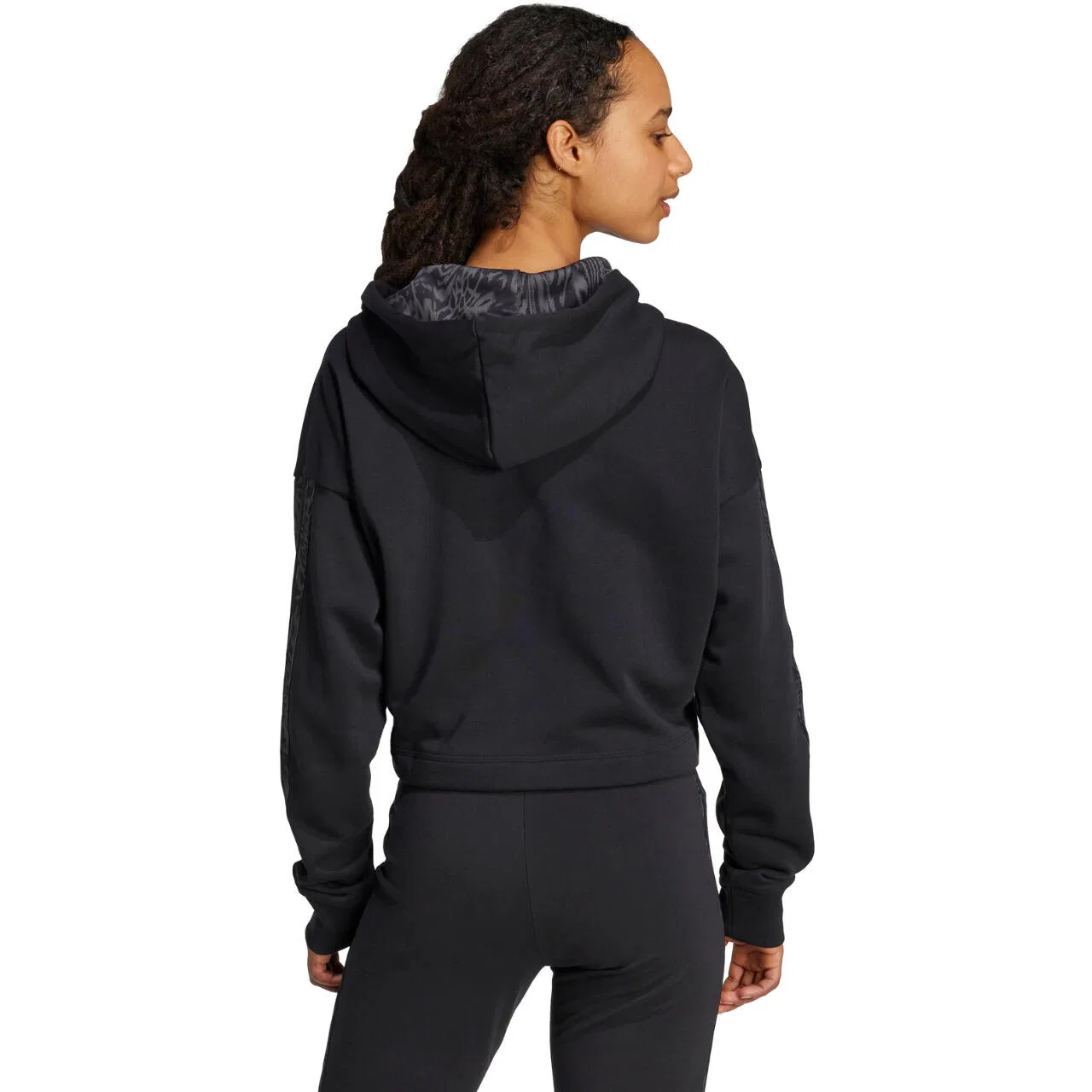 Женское худи с длинным рукавом adidas Essentials 3 Stripes Print French Terry Hoodie, Schwarz — фото 4