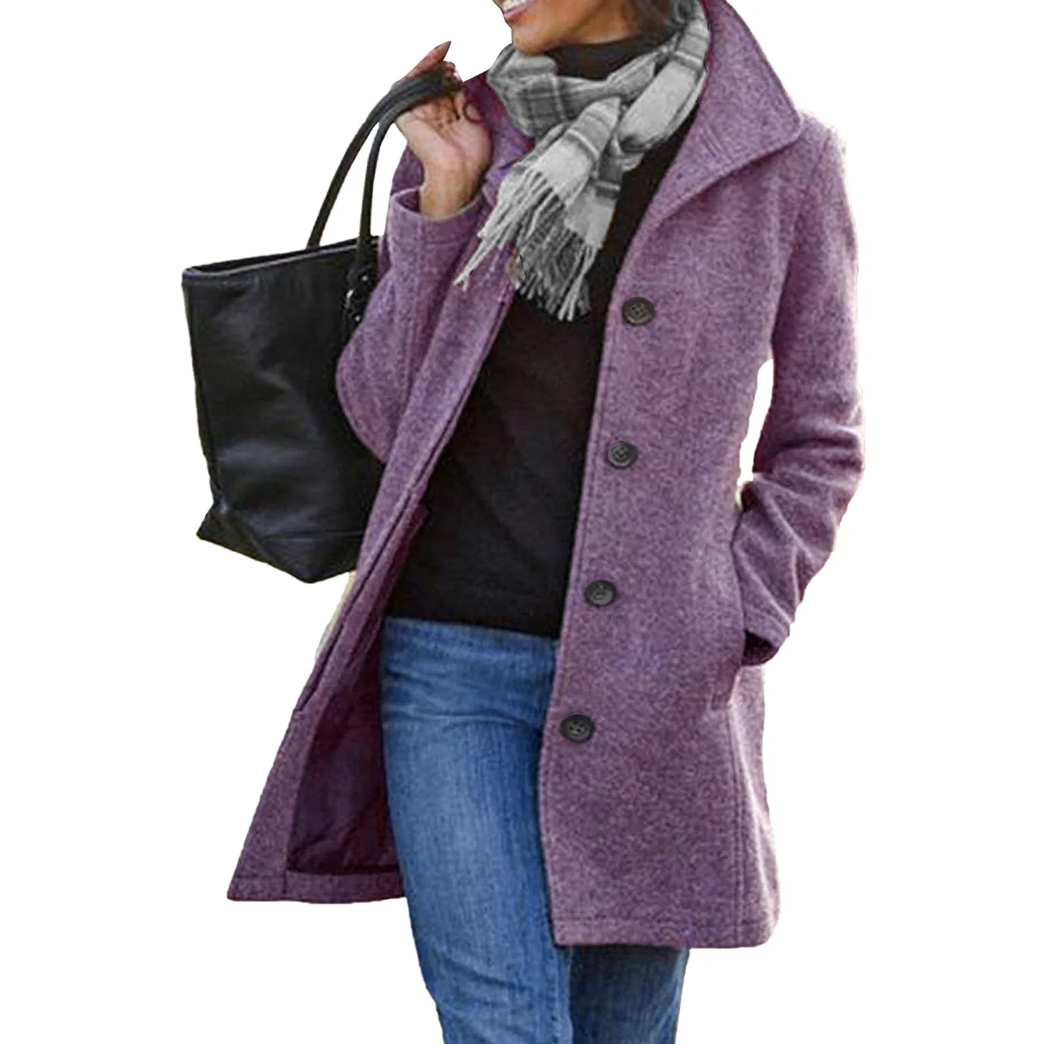 Женское пальто из твида с воротником-стойкой, Light Purple