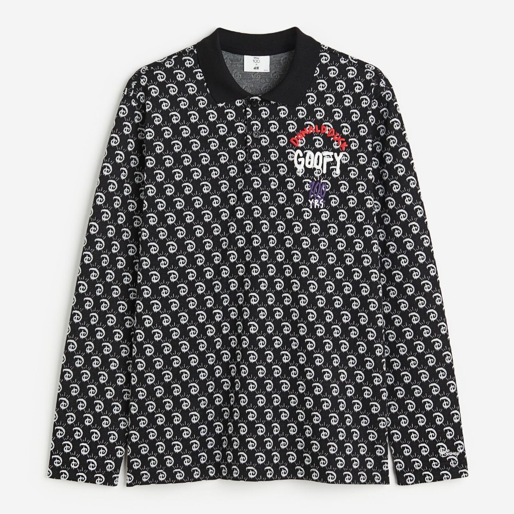 

Футболка поло H&M x Disney100 Regular Fit Jacquard-knit, черный/белый