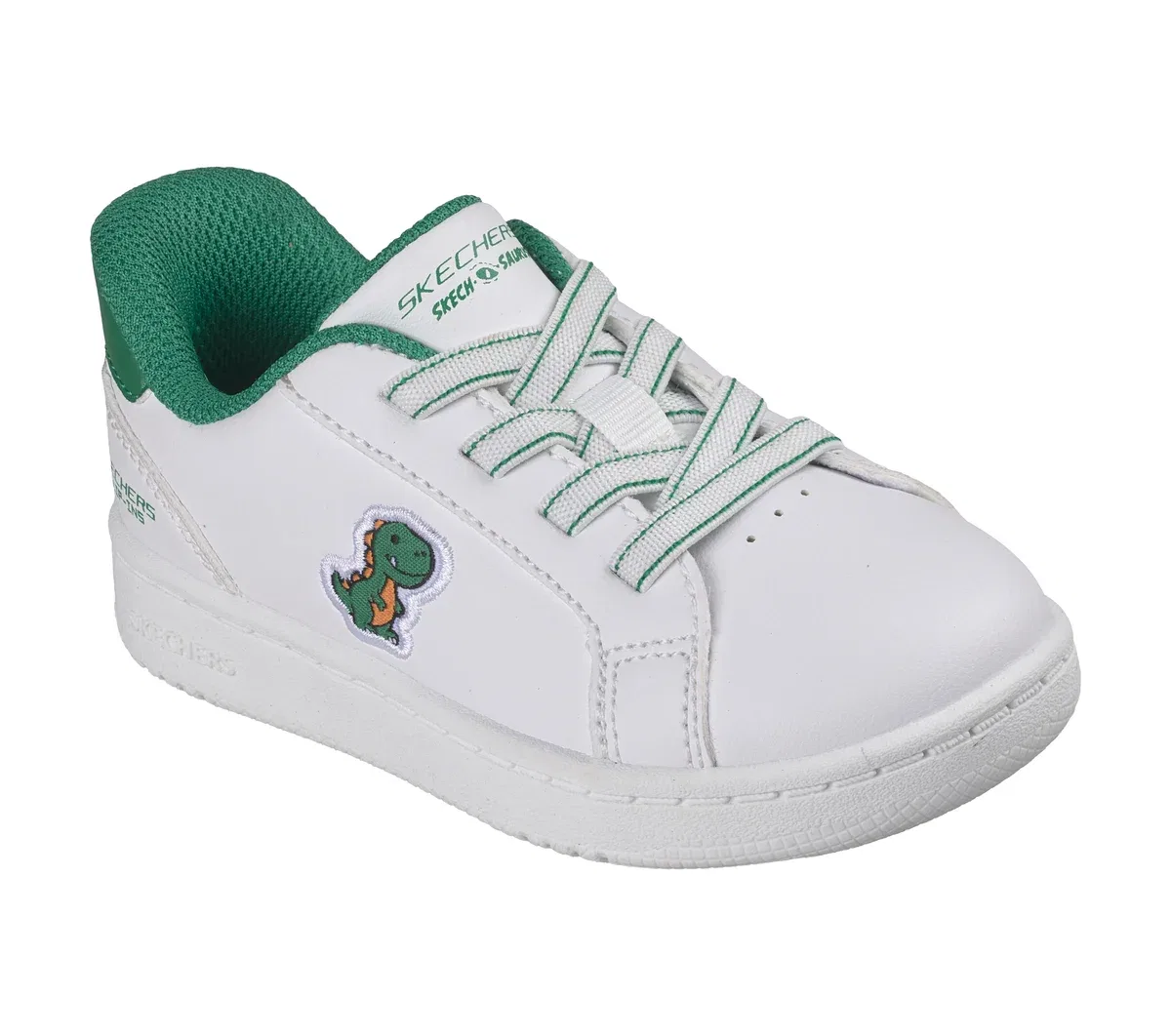 Детские слипоны Quick Street - Dino Trot Skechers, белый/зелёный — фото 4