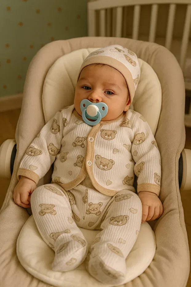 Детский комплект для новорожденных с принтом Baby Bear Set Of 3 Mbk Garden, Cream