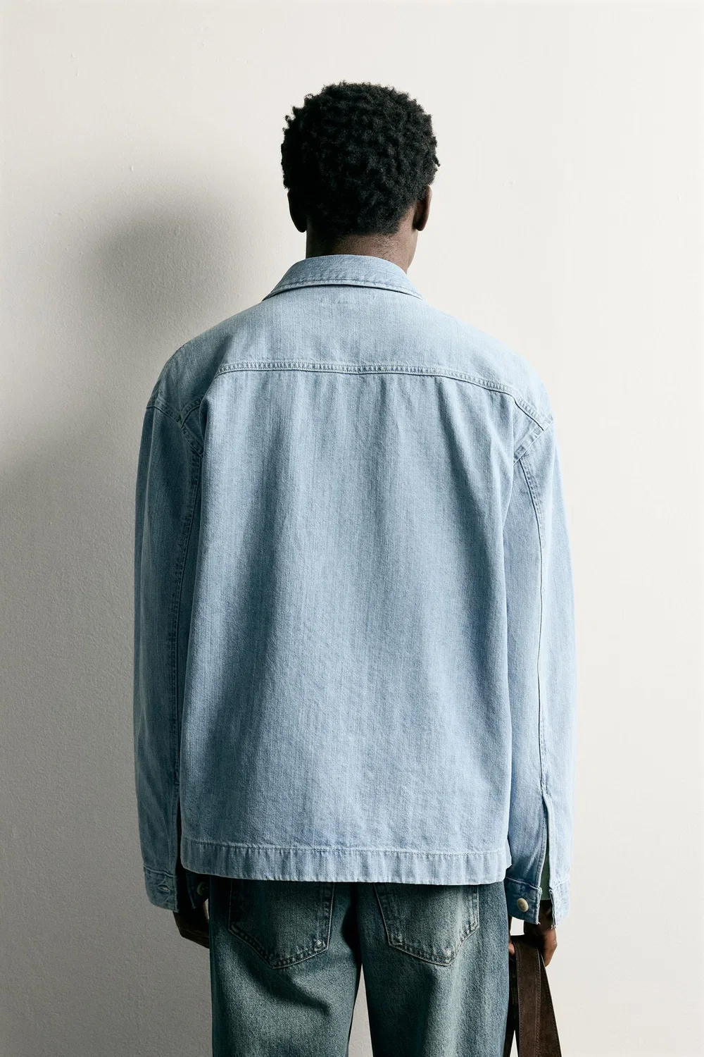 Джинсовая рубашка свободного кроя ZARA, Mid-blue — фото 3