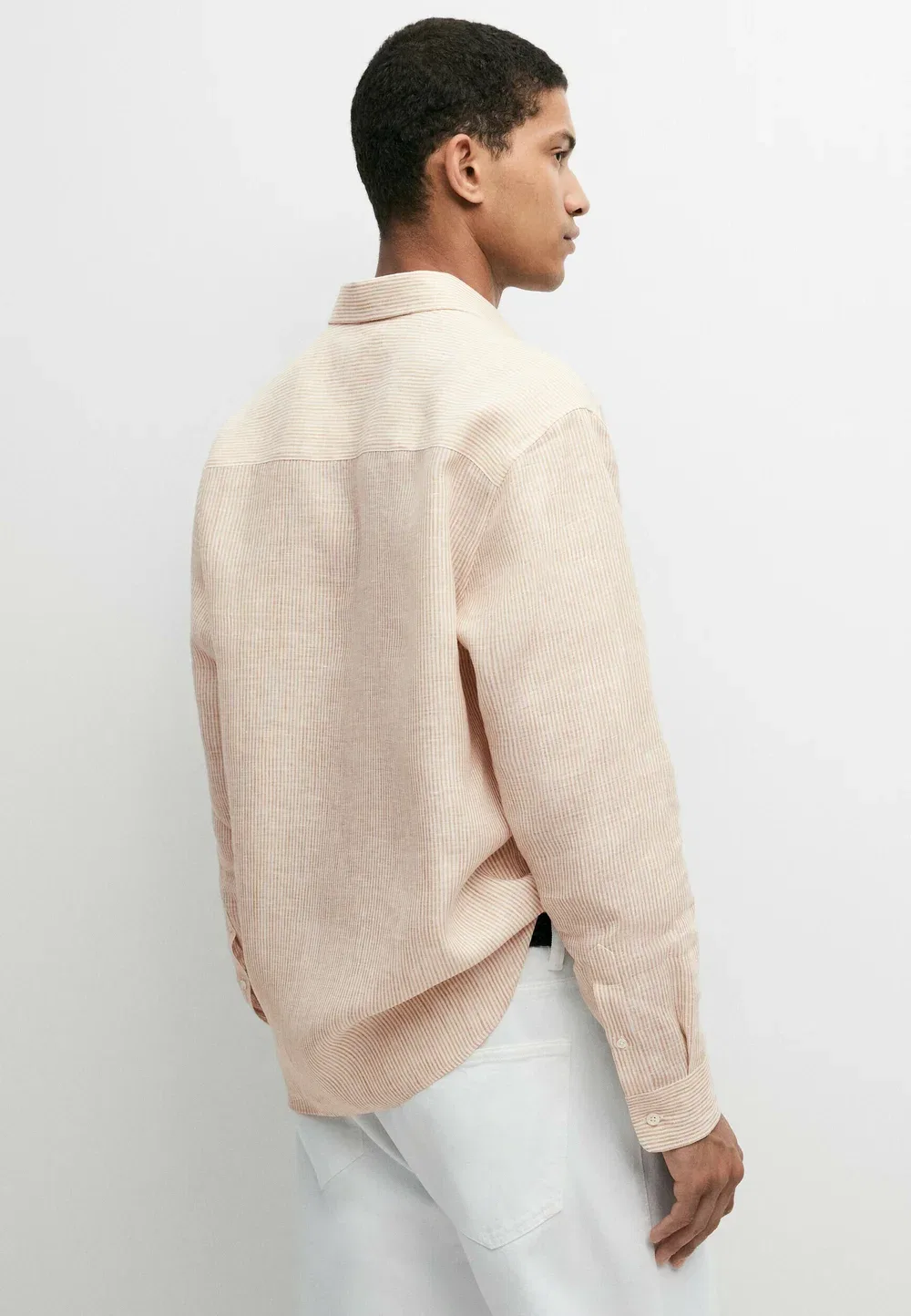 Рубашка в полоску, стандартный крой, 100% лен Massimo Dutti, Beige — фото 3