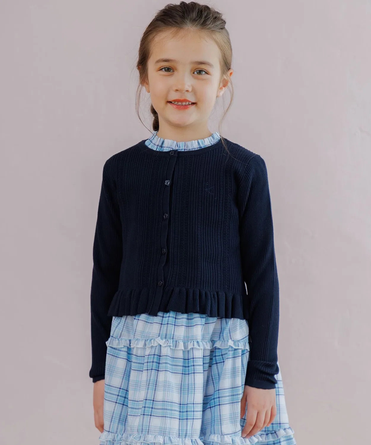 Детский кардиган из риба с кружевным узором Kumikyoku KIDS, Navy