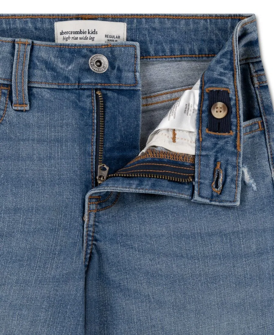 Джинсы с высокой посадкой, с потертостями abercrombie kids, Medium Blue — фото 3