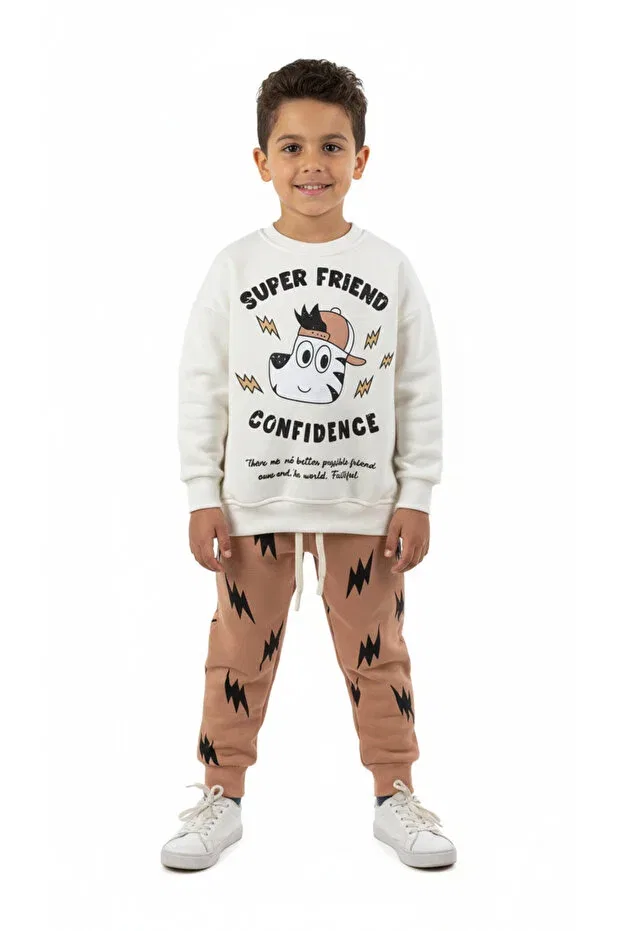 Детский комплект спортивного костюма с принтом Super Friend Printed Booni Jooni, White