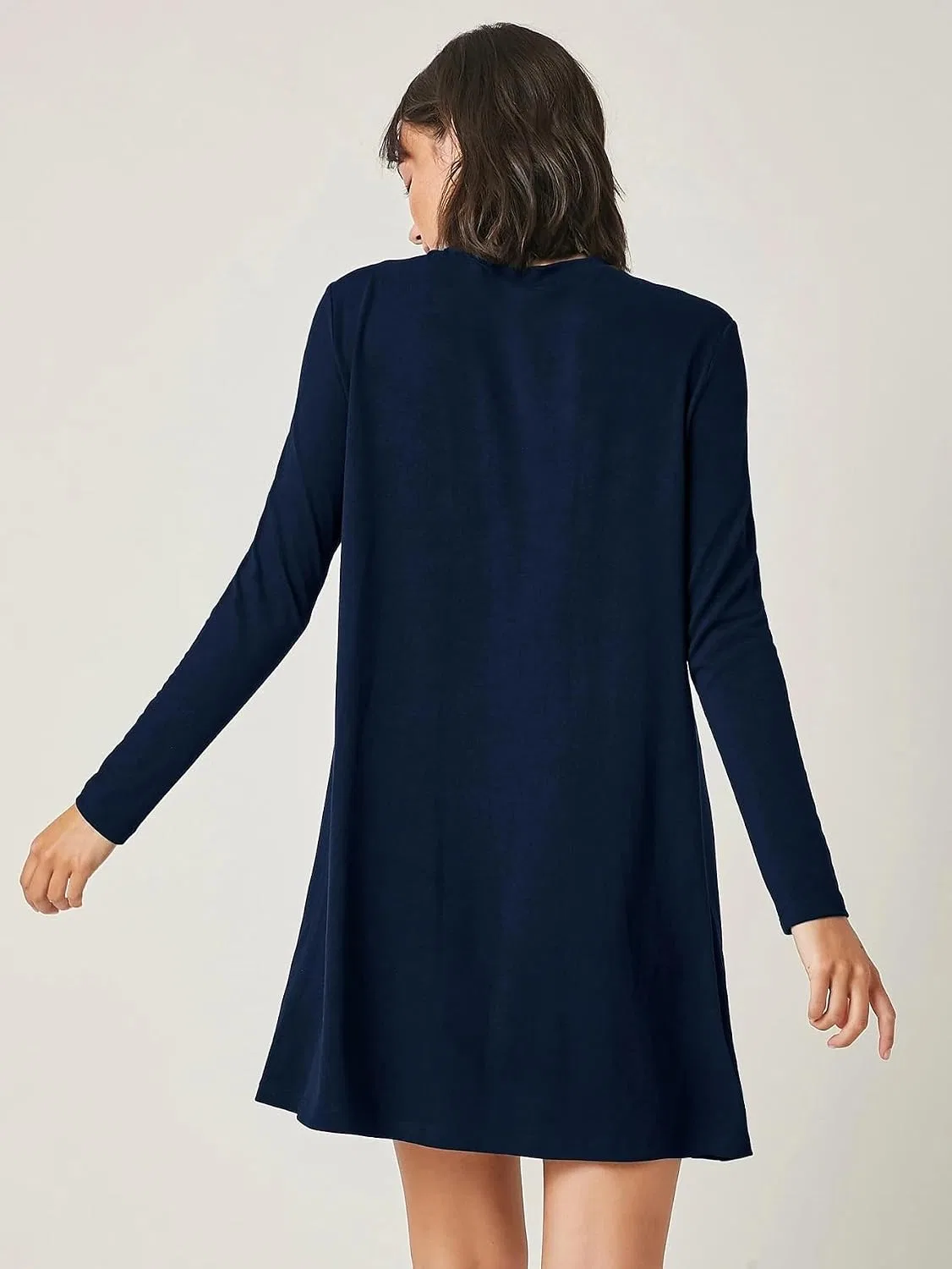 Женское платье свободного кроя с длинным рукавом, Navy Blue — фото 3