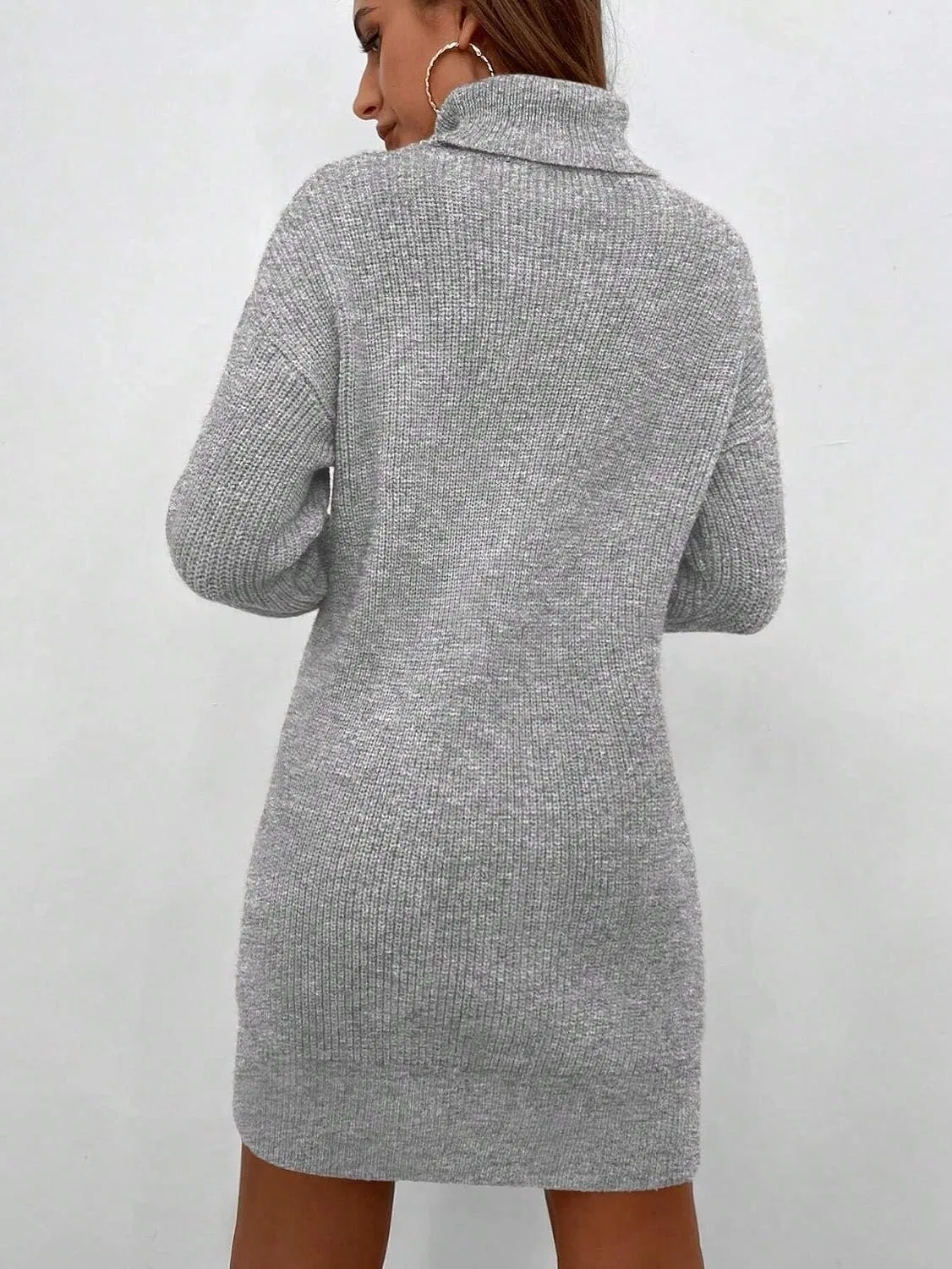 Женское повседневное платье с высоким воротом Rib-Knit, Gray — фото 3