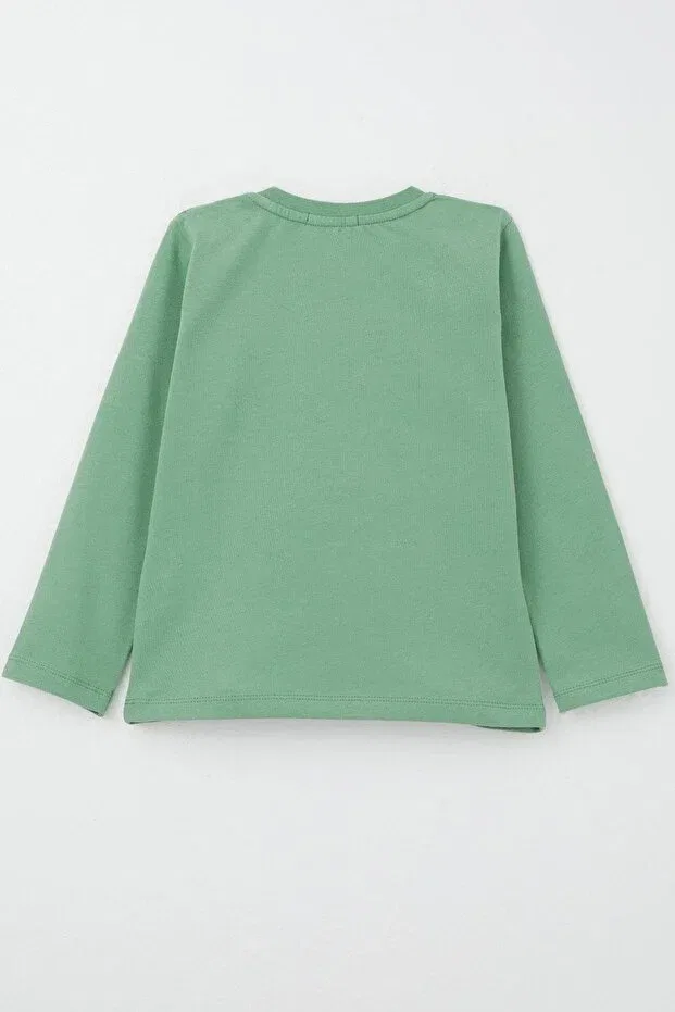 Детская футболка для мальчиков с длинным рукавом Teddy Bear Embroidery Breeze, Mint Green — фото 3