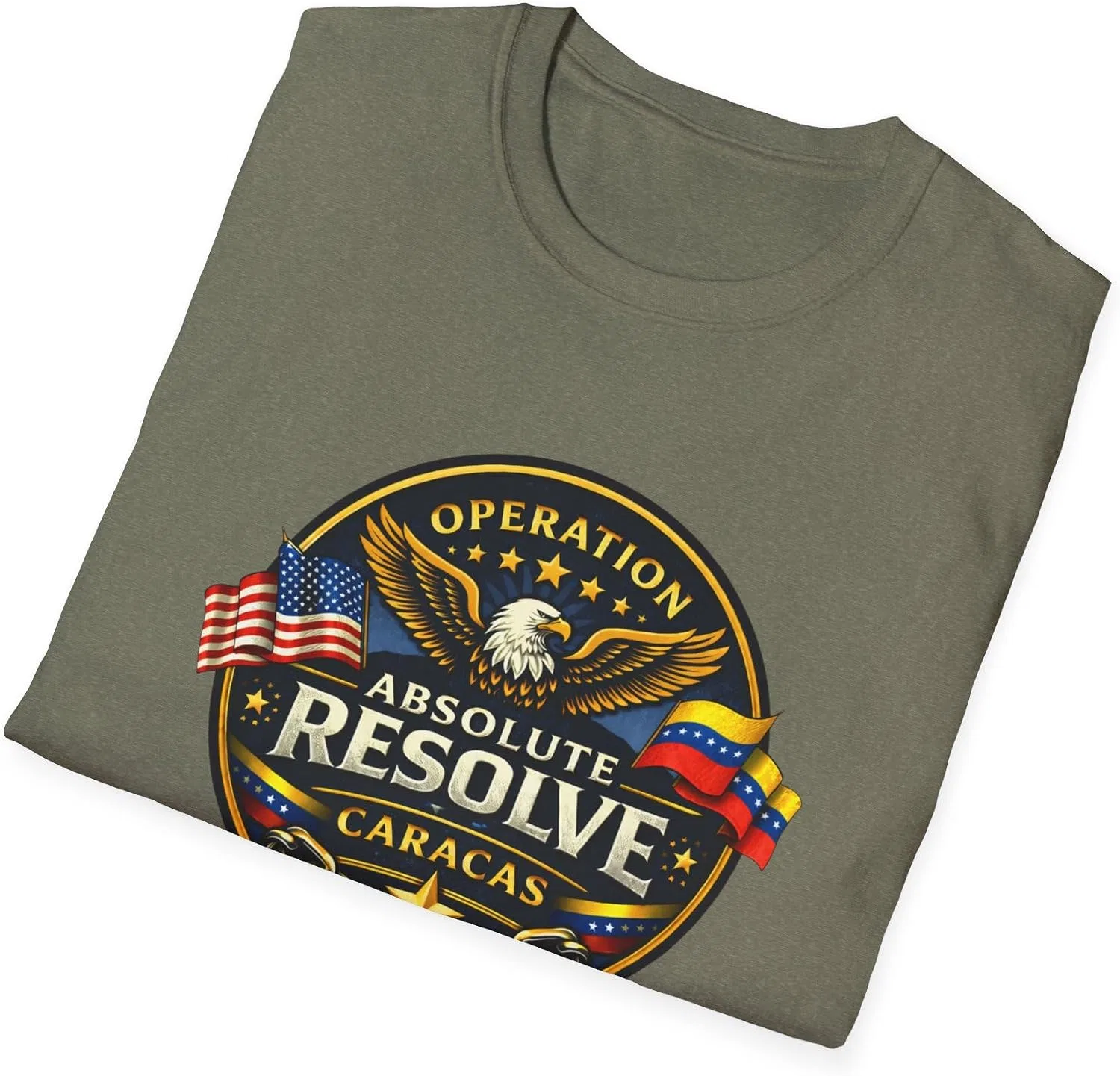 Женская футболка с принтом Operation Absolute Resolve, Heather Military Green — фото 4