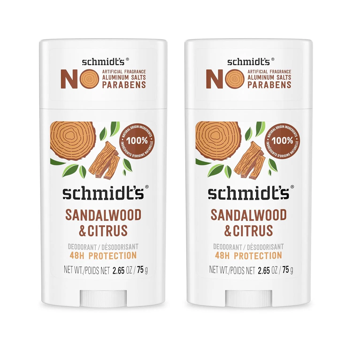 Дезодорант натуральный Schmidt's Sandalwood and Citrus, 2 шт. по 2.65 fl oz