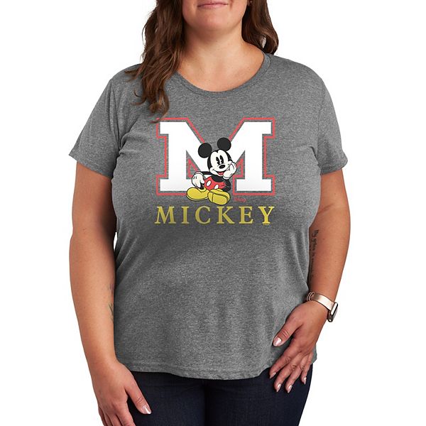 

Футболка с принтом Mickey Mouse и вставками в стиле varsity, размер plus size Disney, Heather Gray