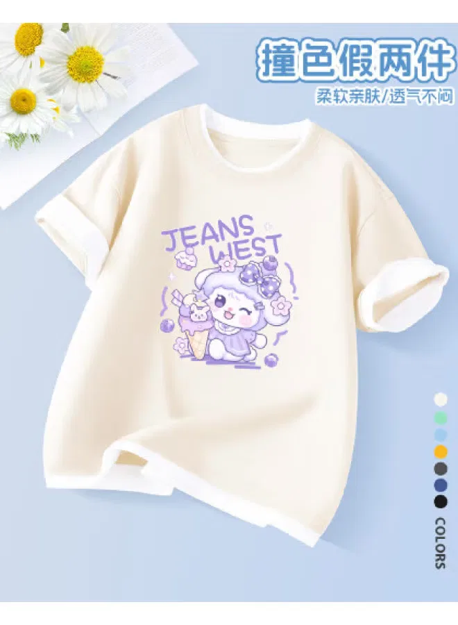 Футболка с принтом оверсайз для девочек, цветной блок, Jeanswest, белый