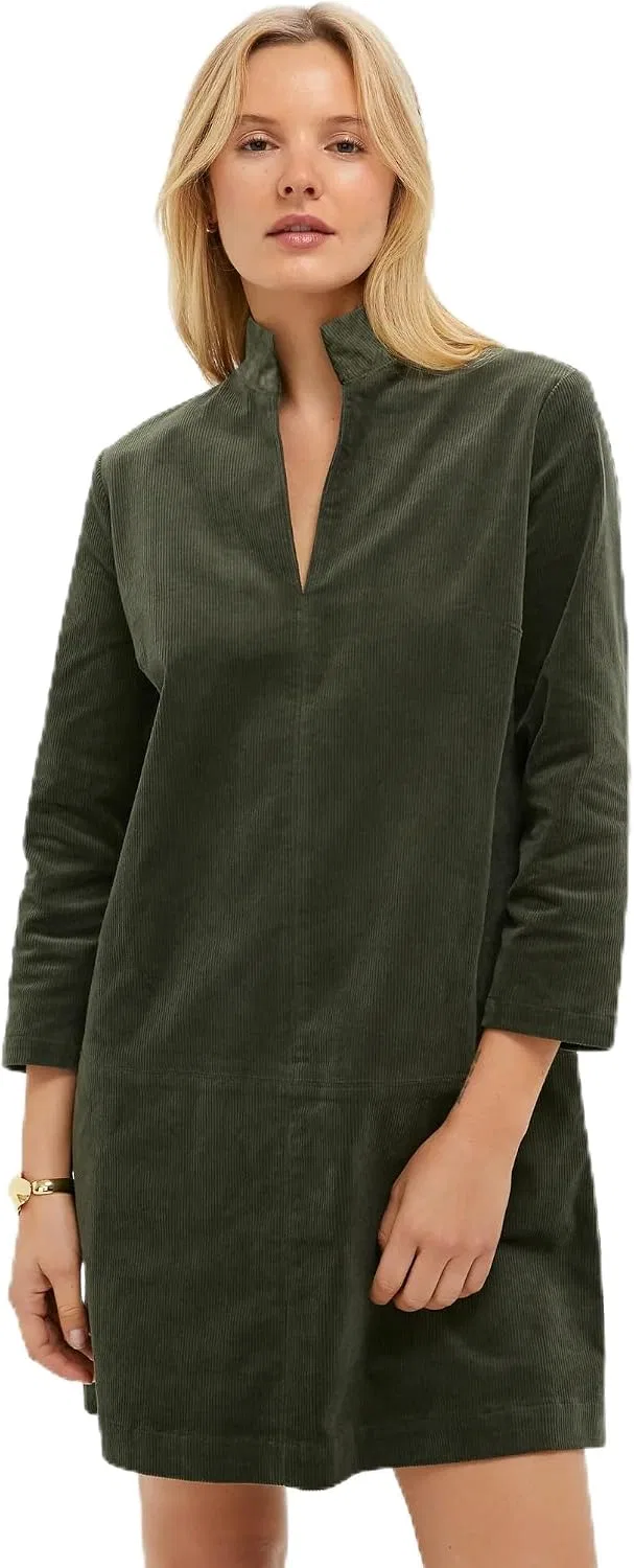 Женское платье мини с воротником-стойкой из вельвета, Olive Green