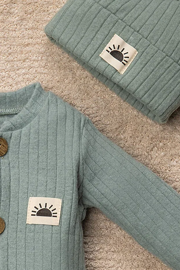 Детский комбинезон для новорожденных хлопковый Sun Emblem Bonnet Solid Color Baby Set Mai Perla, Green — фото 3