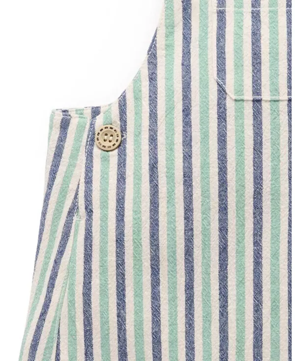 Детский комбинезон для мальчиков с принтом Boys' Striped Overalls Purebaby, Iguana Stripe — фото 3