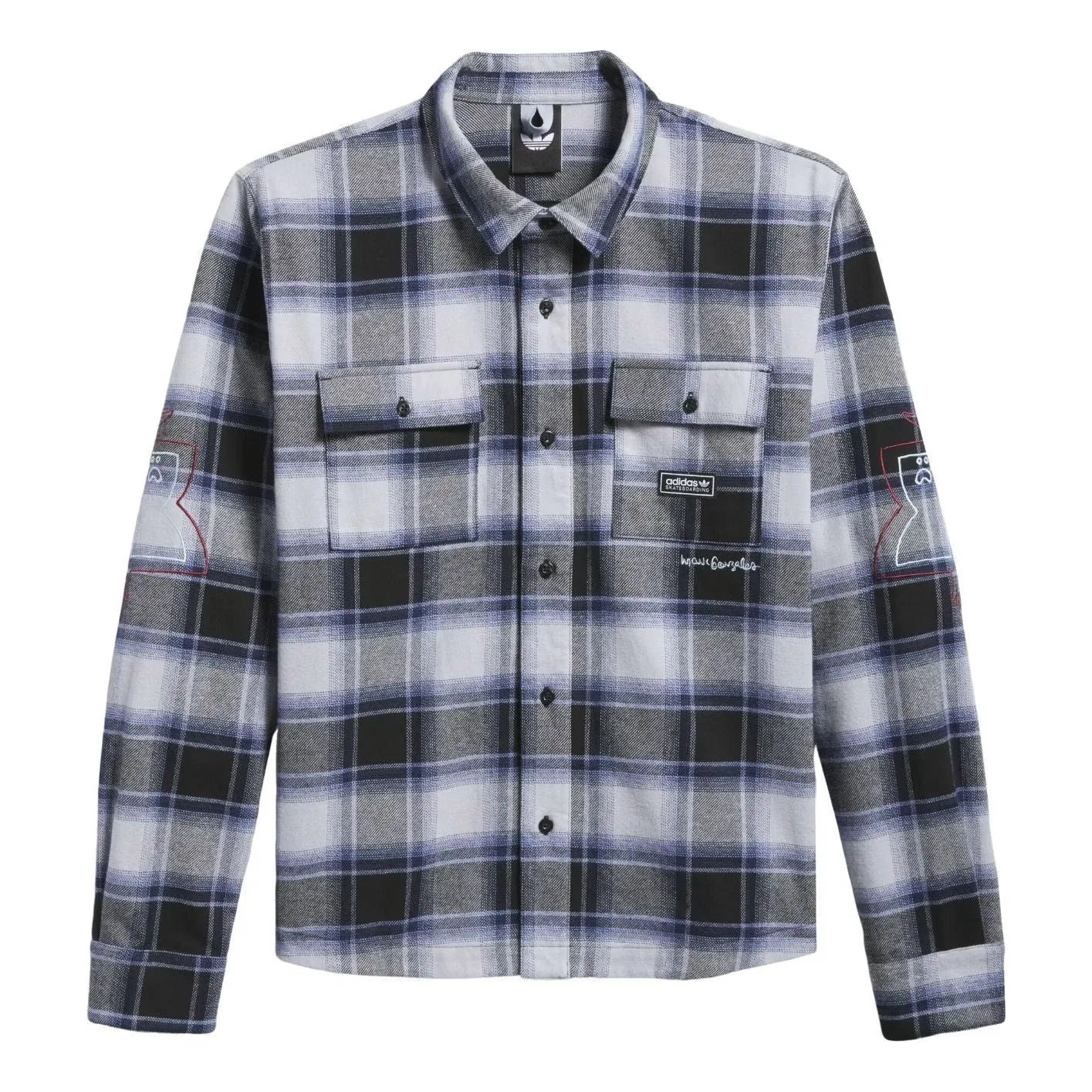 Мужская рубашка Skateboarding x Mark Gonzales Flannel Shirt Asia Sizing 'Black Muted Purple Halo Silv adidas, Black/Muted Purple/Halo Silver